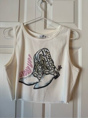 Princess Polly Cream Ribbed Tank with Cowboy Boot Graphic